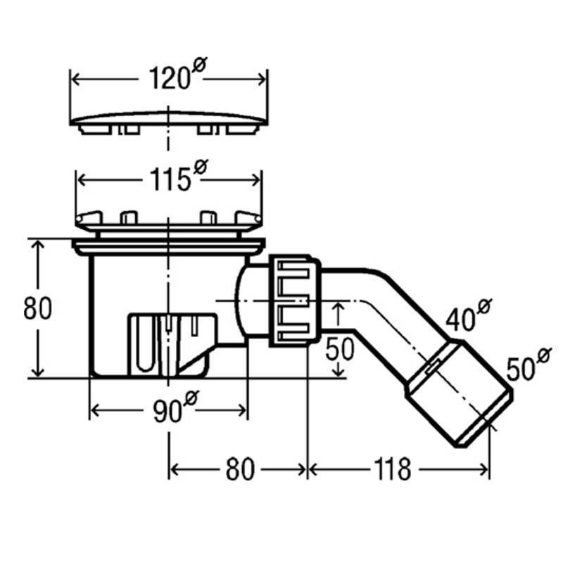 Сифон для душевого поддона Viega Tempoplex 120х40/50 мм отвод 45° 364786