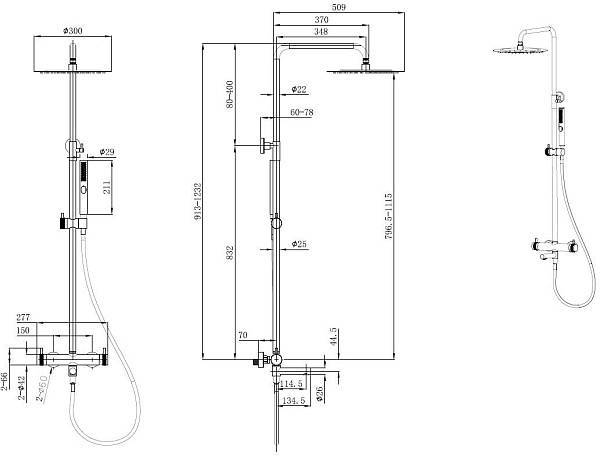 Душевая стойка Allen Brau Priority с изливом 27.7x50.9x123.2 см черный матовый 5.31A10-31