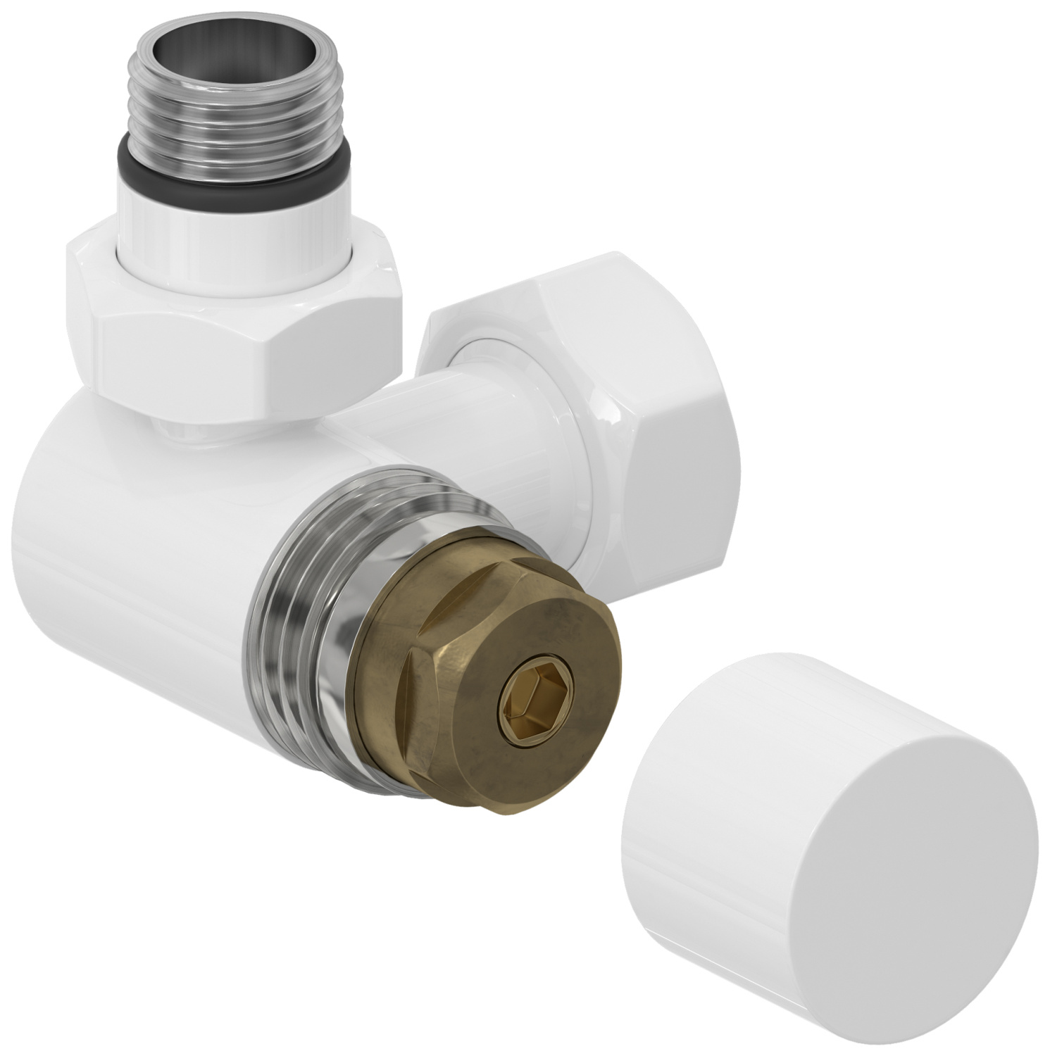 Вентиль регулировки температуры Сунержа 3D левый шестигранник НР G 1/2 - НГ G 3/4 белый глянцевый 12-1406-1234