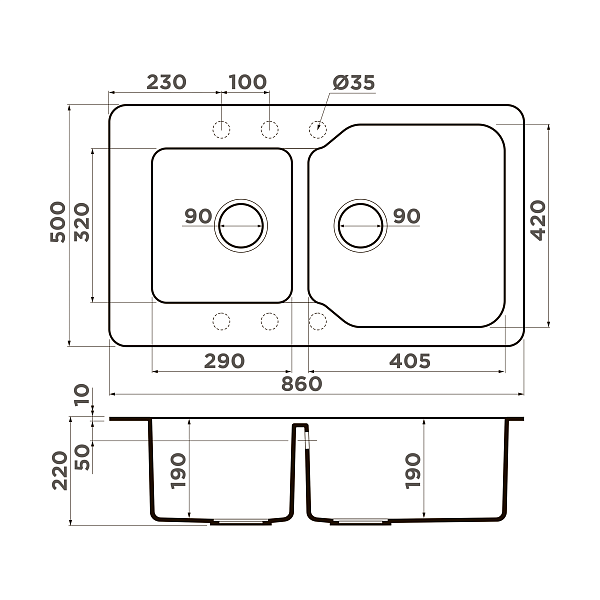Кухонная мойка Omoikiri Maru 86-2-BE Tetogranit 86x50 см ваниль 4993285