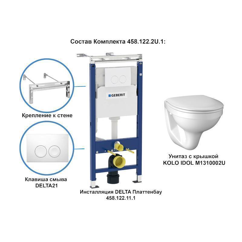 Комплект инсталляции Geberit Delta с подвесным унитазом Kolo Idol 458.122.2U.1