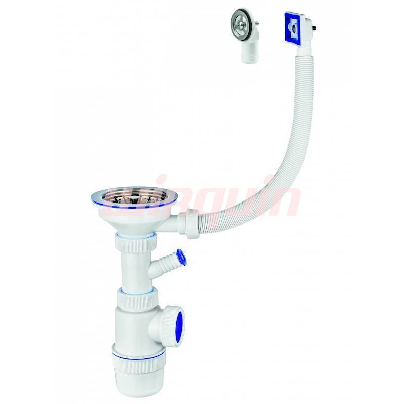 Сифон для мойки Wirquin Элит 1 1/2 х 40 мм чашка 114 мм с отводом круглым и прямоугольным переливом 30987089