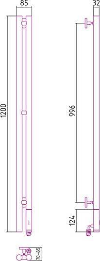 Полотенцесушитель электрический Сунержа Нюанс 8.5х120 см правый без покрытия 00-0543-1253