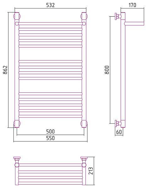 Полотенцесушитель водяной Сунержа Богема+ с 1 полкой 500x800 мм без покрытия 00-0223-8050