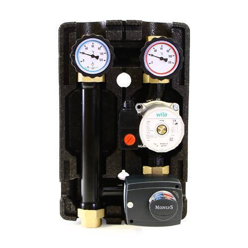 Насосно-смесительная группа Uni-Fitt DN25 с трехходовым клапаном, сервоприводом и насосом Wilo Star RS 25/6 180 493W2500.IT