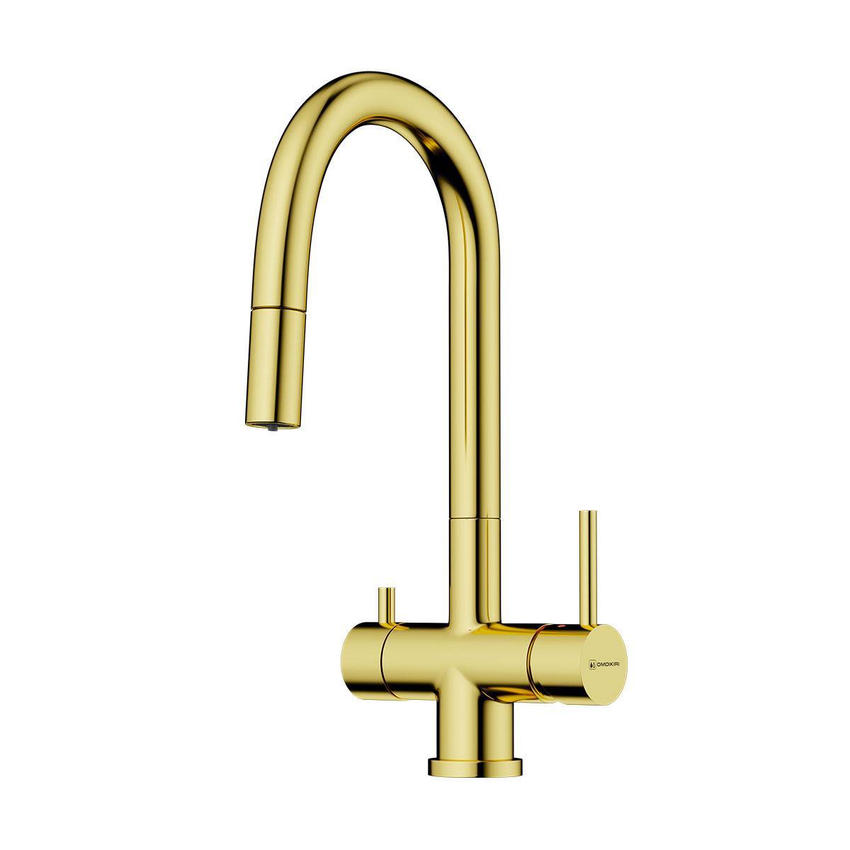 Смеситель для кухни Omoikiri Akita-S-LG с выдвижным изливом и подключением фильтра светлое золото 4994350