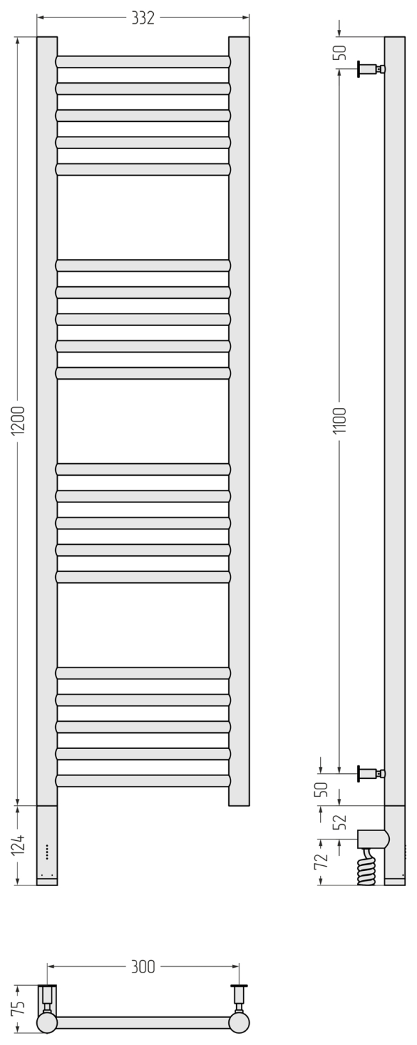 Полотенцесушитель электрический Сунержа Богема 3.0 прямая 332х1324 мм левое золотой шёлк матовый 32-5804-1230