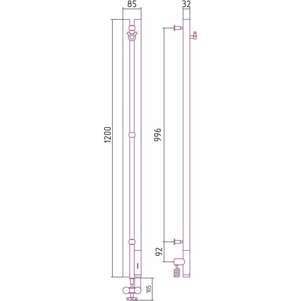 Полотенцесушитель электрический Сунержа Нюанс 3.0 85x1200 мм правый матовый черный 31-5843-1253