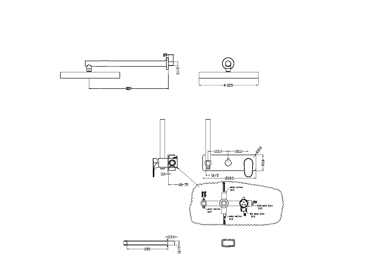 Душевой комплект для ванны и душа Boheme Spectre со смесителем черный матовый 454-2-B