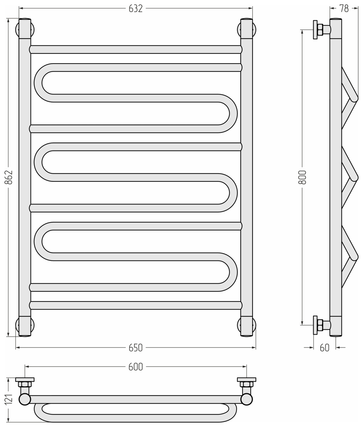 Полотенцесушитель водяной Сунержа Элегия 650x862 мм золотой шёлк матовый 32-0205-8060