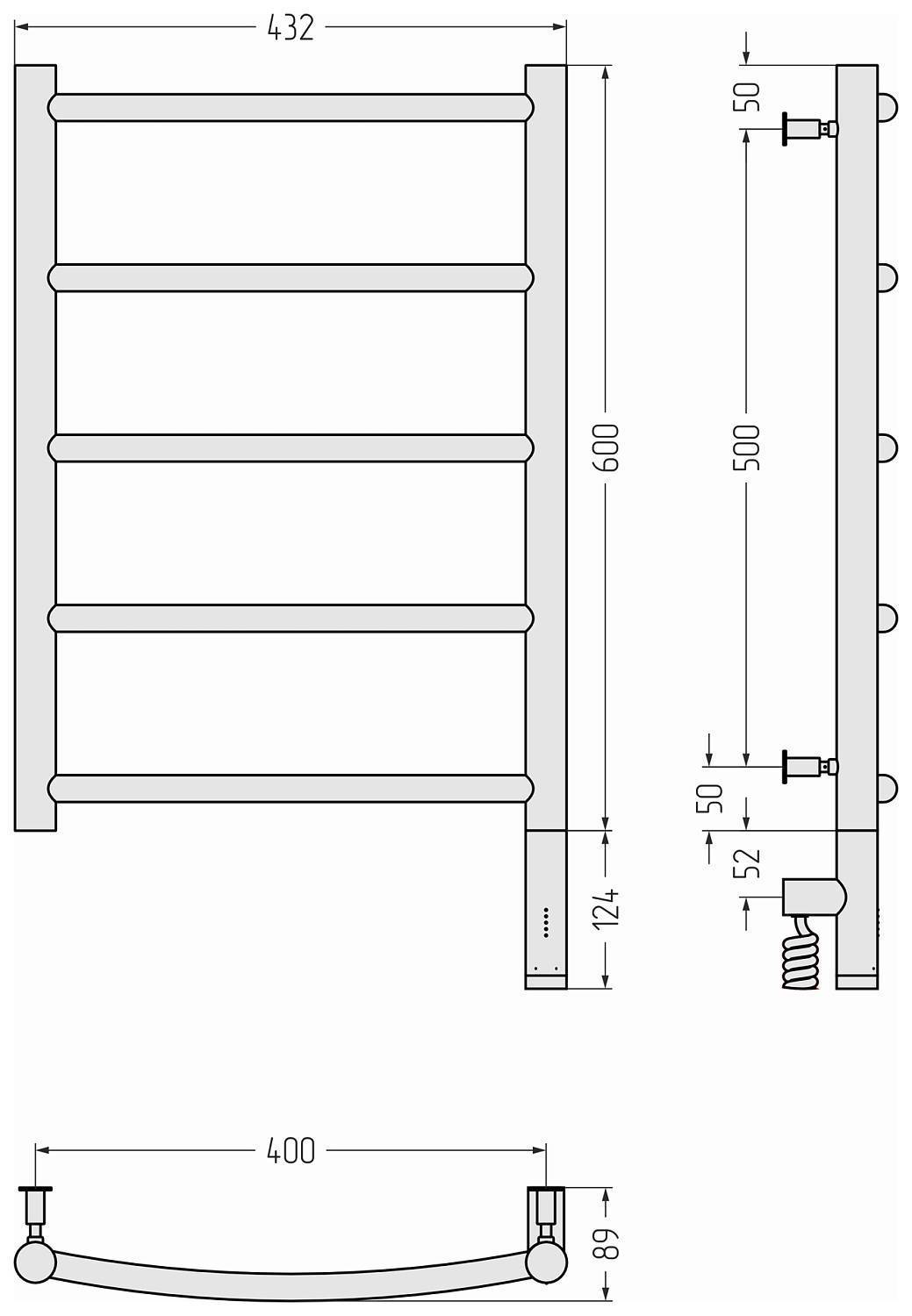 Полотенцесушитель электрический Сунержа Галант 3.0 432x724 мм правый матовый черный 31-5801-6040