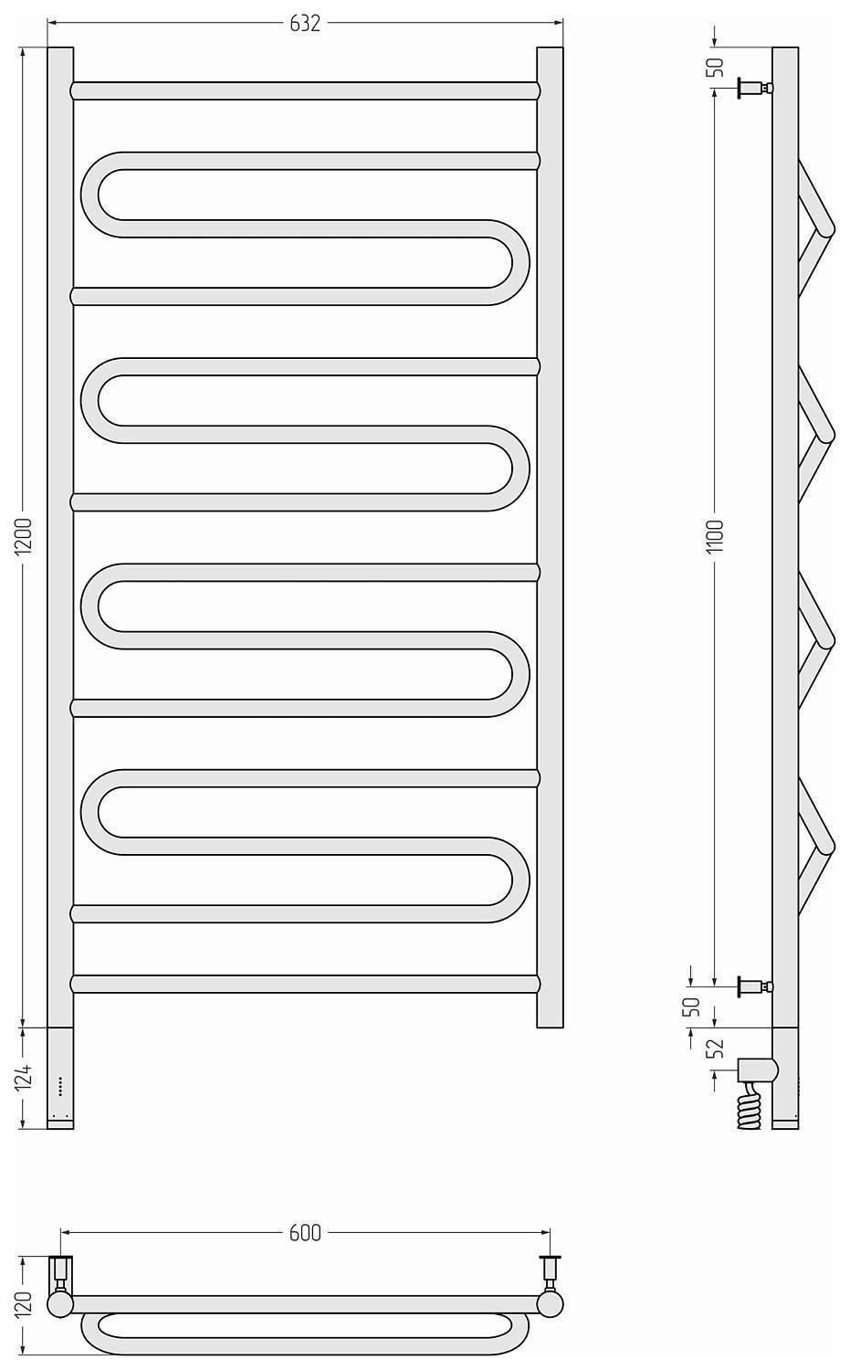 Полотенцесушитель электрический Сунержа Элегия 3.0 632x1324 мм левый матовое золото 032-5818-1260