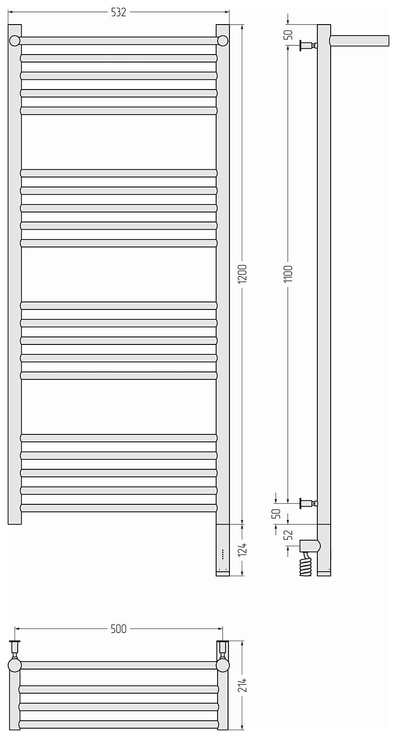 Полотенцесушитель электрический Сунержа Богема 3.0 с 1 полкой 532x1324 мм правый 00-5807-1250