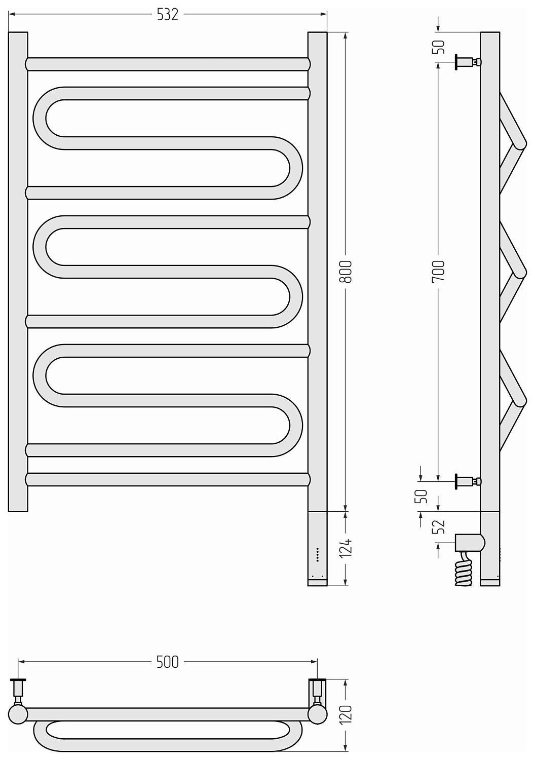 Полотенцесушитель электрический Сунержа Элегия 3.0 532x924 мм правый темный титан муар 15-5819-8050