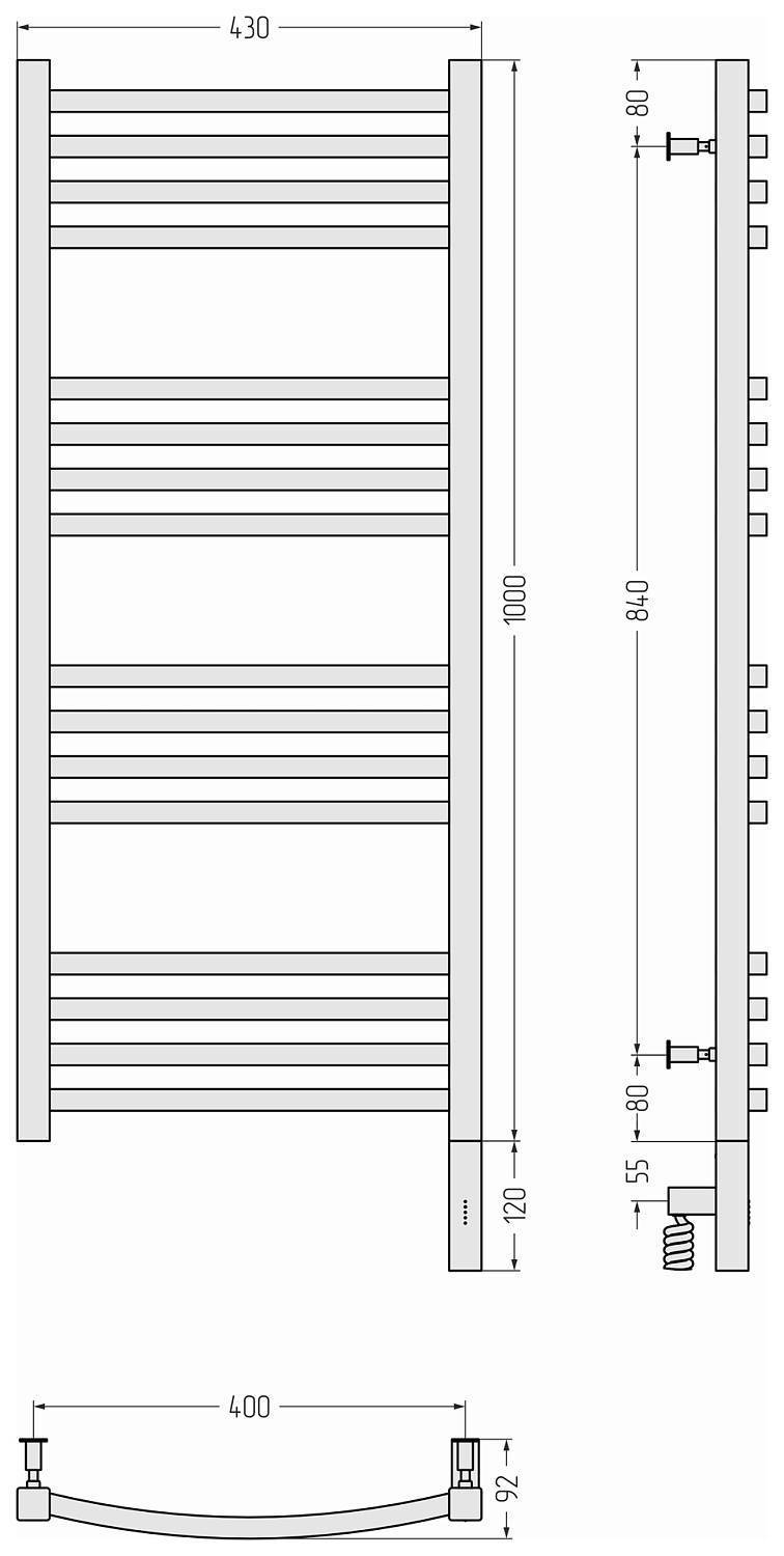 Полотенцесушитель электрический Сунержа Аркус 3.0 430x1120 мм правый без покрытия 00-5705-1040