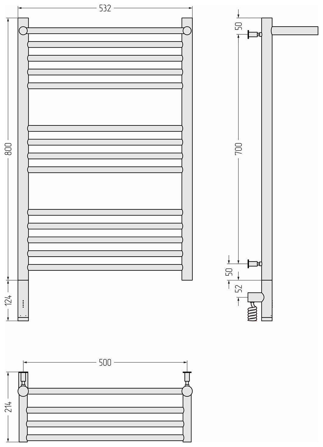 Полотенцесушитель электрический Сунержа Богема 3.0 с 1 полкой 532x924 мм левый без покрытия 00-5806-8050