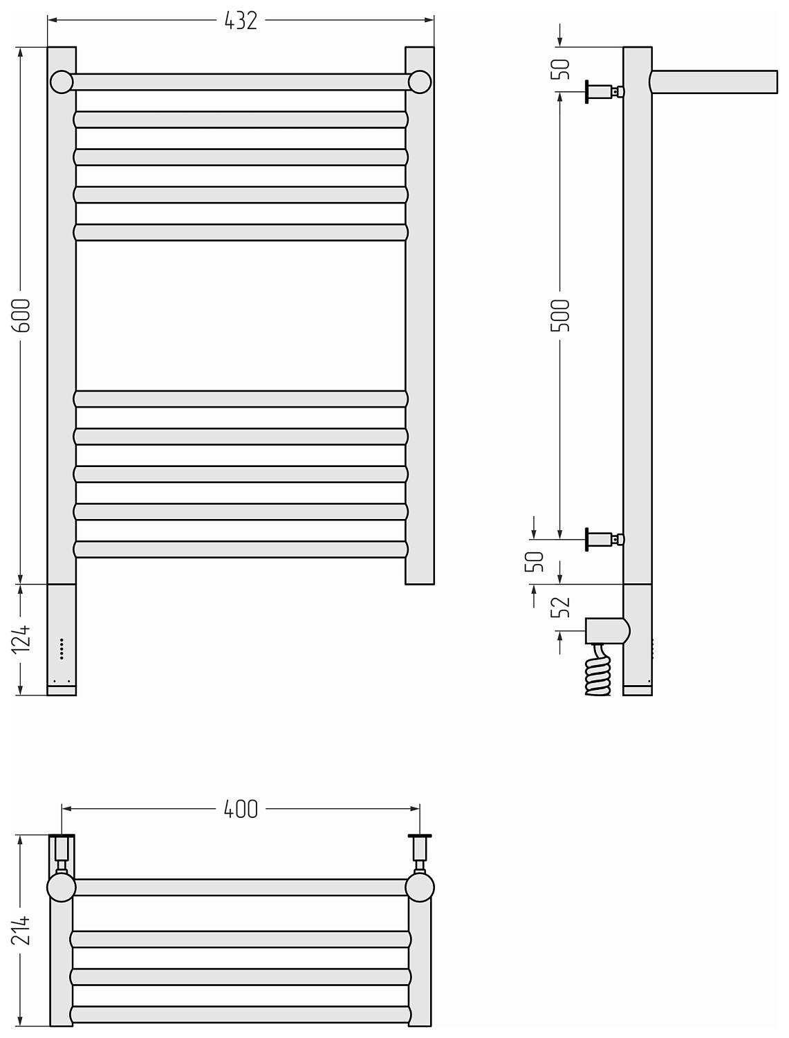 Полотенцесушитель электрический Сунержа Богема 3.0 с 1 полкой 432x724 мм левый шампань 020-5806-6040