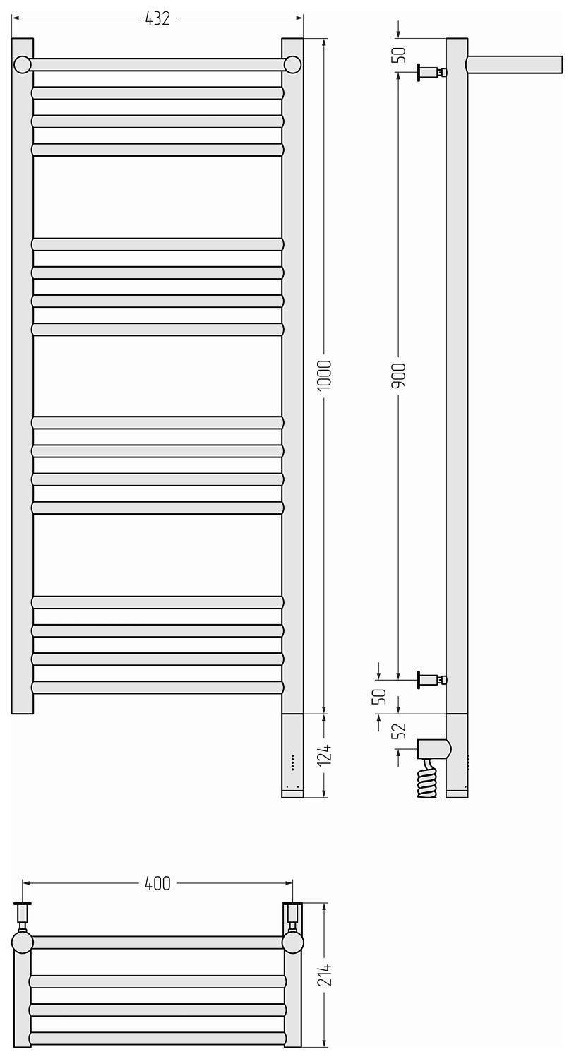 Полотенцесушитель электрический Сунержа Богема 3.0 с 1 полкой 432x1124 мм правый состаренная бронза 05-5807-1040