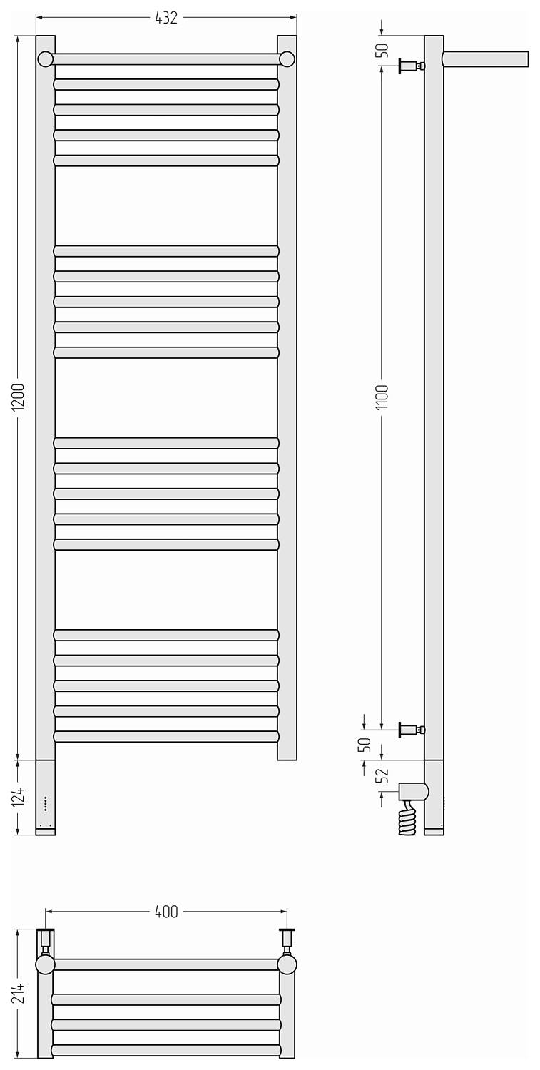 Полотенцесушитель электрический Сунержа Богема 3.0 с 1 полкой 432x1324 мм левый сатин 071-5806-1240