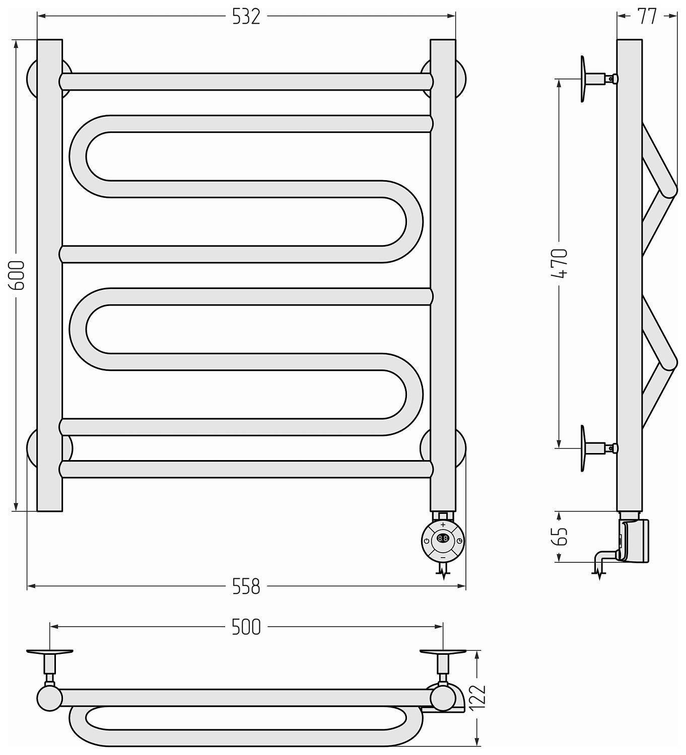 Полотенцесушитель электрический Стилье Формат 22 55.8x66.5 см без покрытия 00522-6050