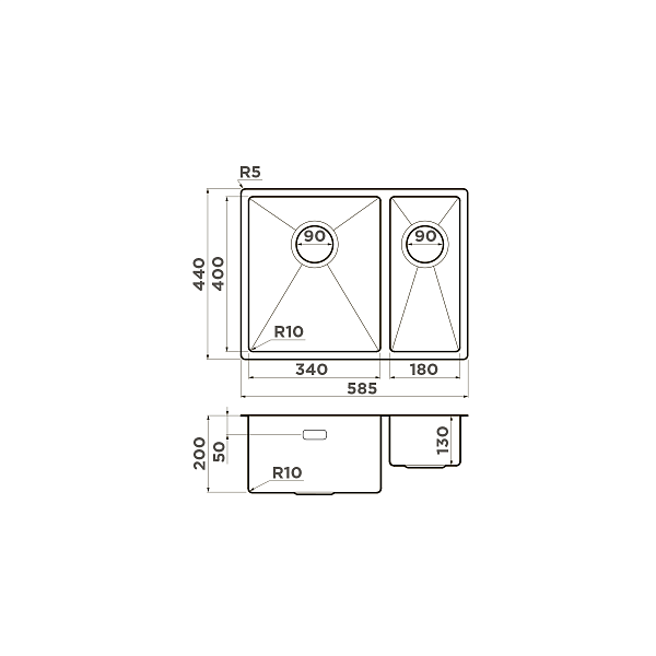 Кухонная мойка OMOIKIRI Taki 58-2-U/IF-L-IN 58,5x44 см нержавеющая сталь 4993768