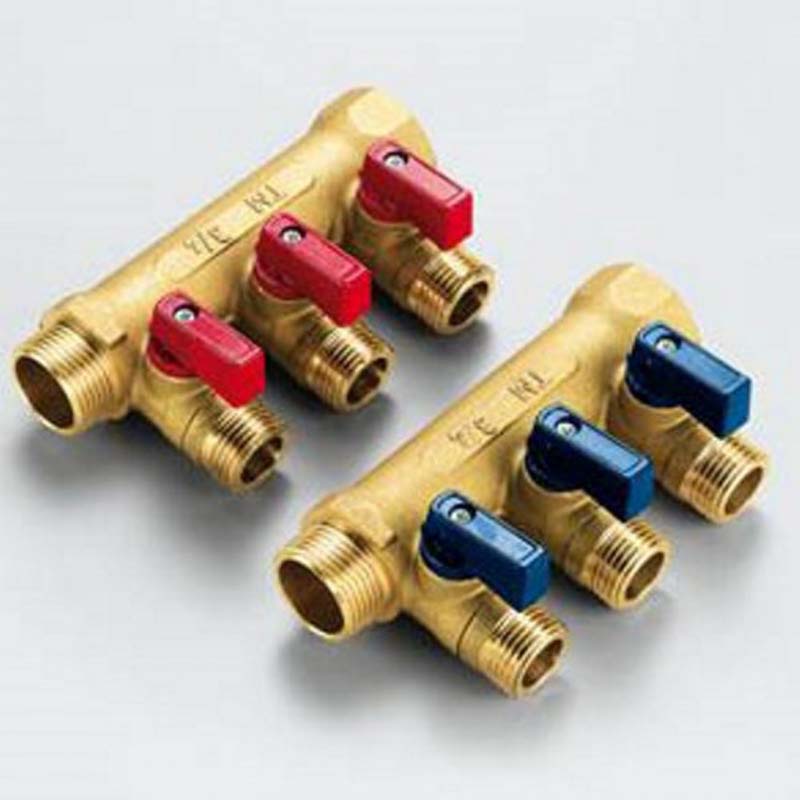 Коллектор с шаровыми кранами Tiemme 3/4х1/2 3 выхода 36 мм красные ручки 1820034