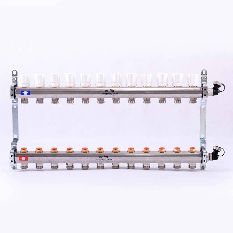 Коллекторная группа из нержавеющей стали Uni-Fitt 315S с регулировочными и термостатическими вентилями 1 x 3/4 EK 12 выходов 451I4312