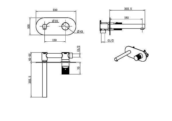 Смеситель для раковины Boheme Stick встраиваемый золото матовое 125-GG.2