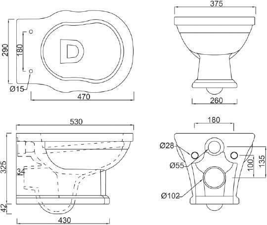 Унитаз подвесной BelBagno Boheme с сиденьем МДФ Soft Close BB115CH