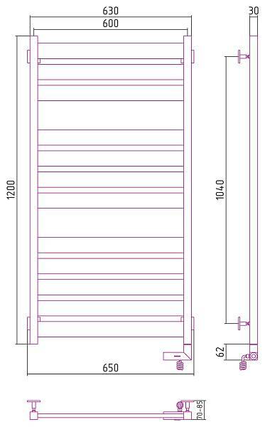 Полотенцесушитель электрический Сунержа Центурион 2.0 600x1200 мм правый темный титан муар 15-5603-1260
