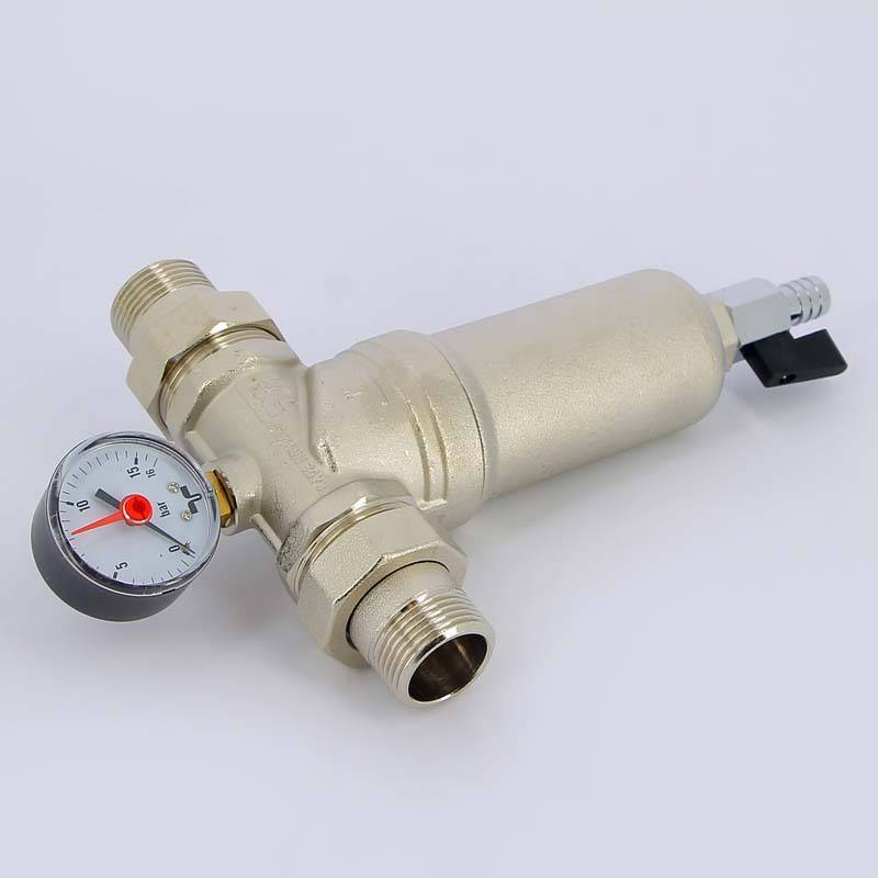 Фильтр промывной Tiemme с манометром и разъемными соединениями 1 латунная колба 3130004