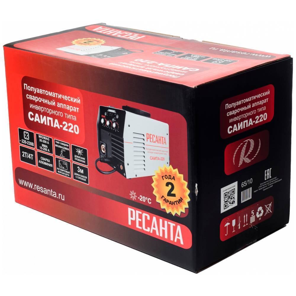 Сварочный инверторный полуавтомат Ресанта САИПА-220 (MIG/MAG) 65/10