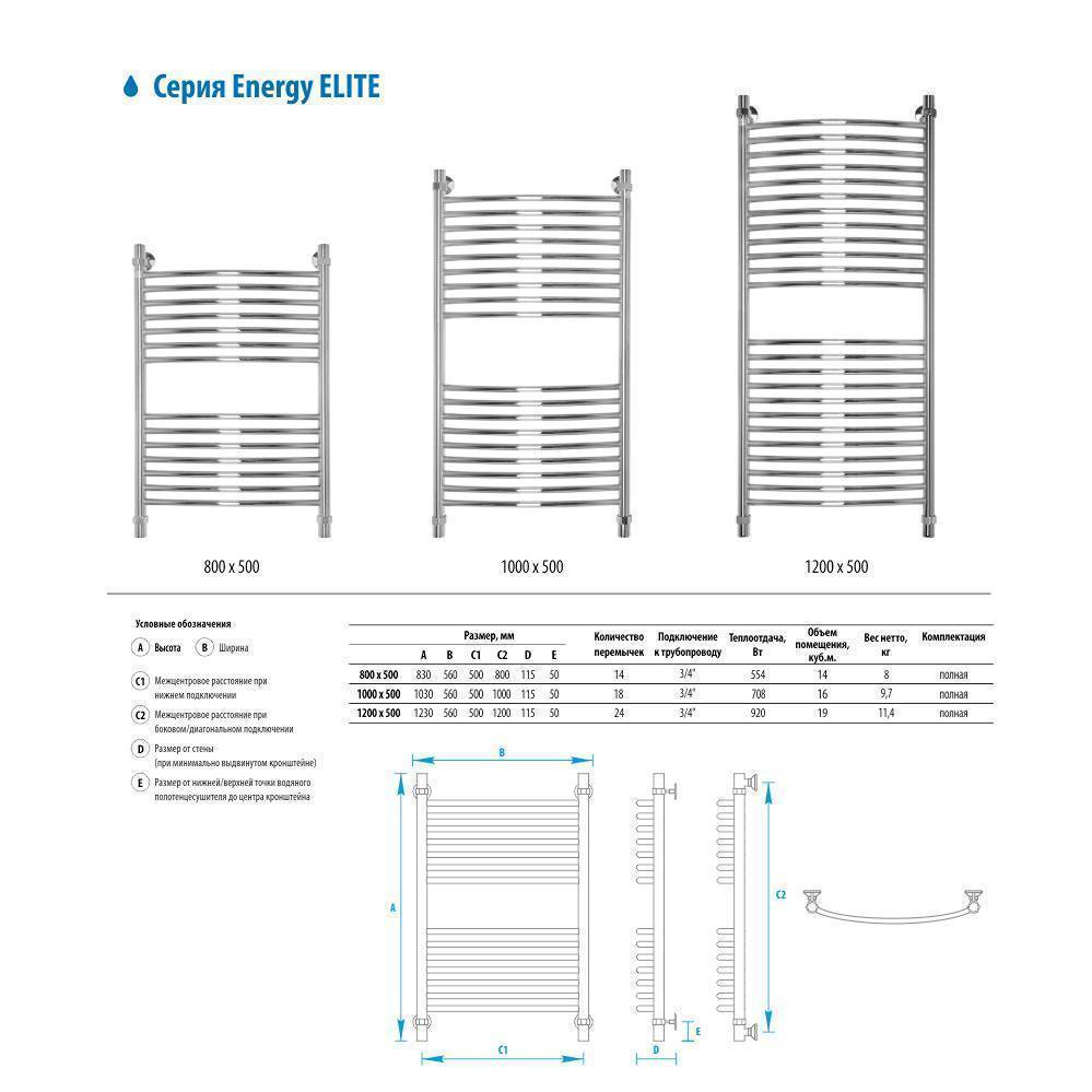 Полотенцесушитель водяной Energy Elite 800x500 мм EWTRELITE0805000000