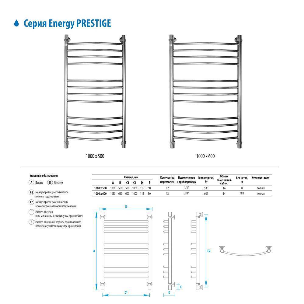 Водяной полотенцесушитель Energy Prestige 1000x600 мм EWTR0PRES1006000000