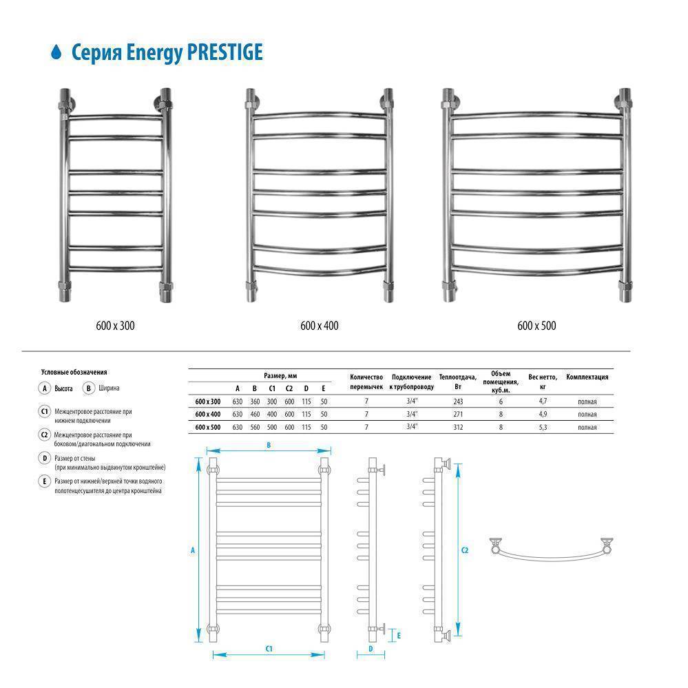 Водяной полотенцесушитель Energy Prestige 600x500 мм EWTR0PRES0605000000