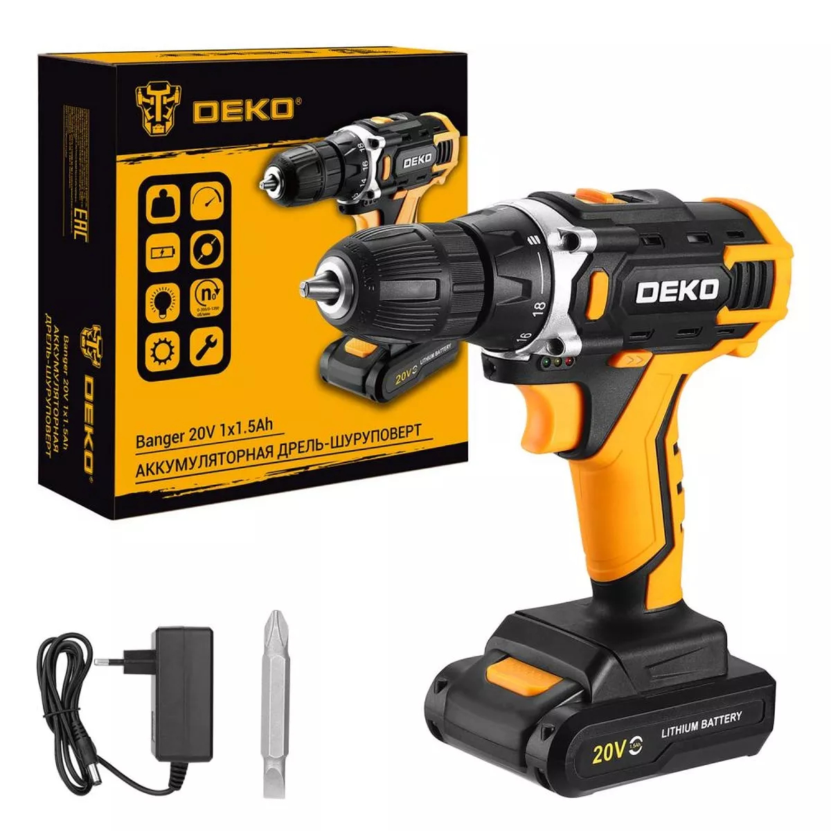 Дрель-шуруповерт аккумуляторная DEKO Banger 20V 1x1.5 Ач Banger 20V