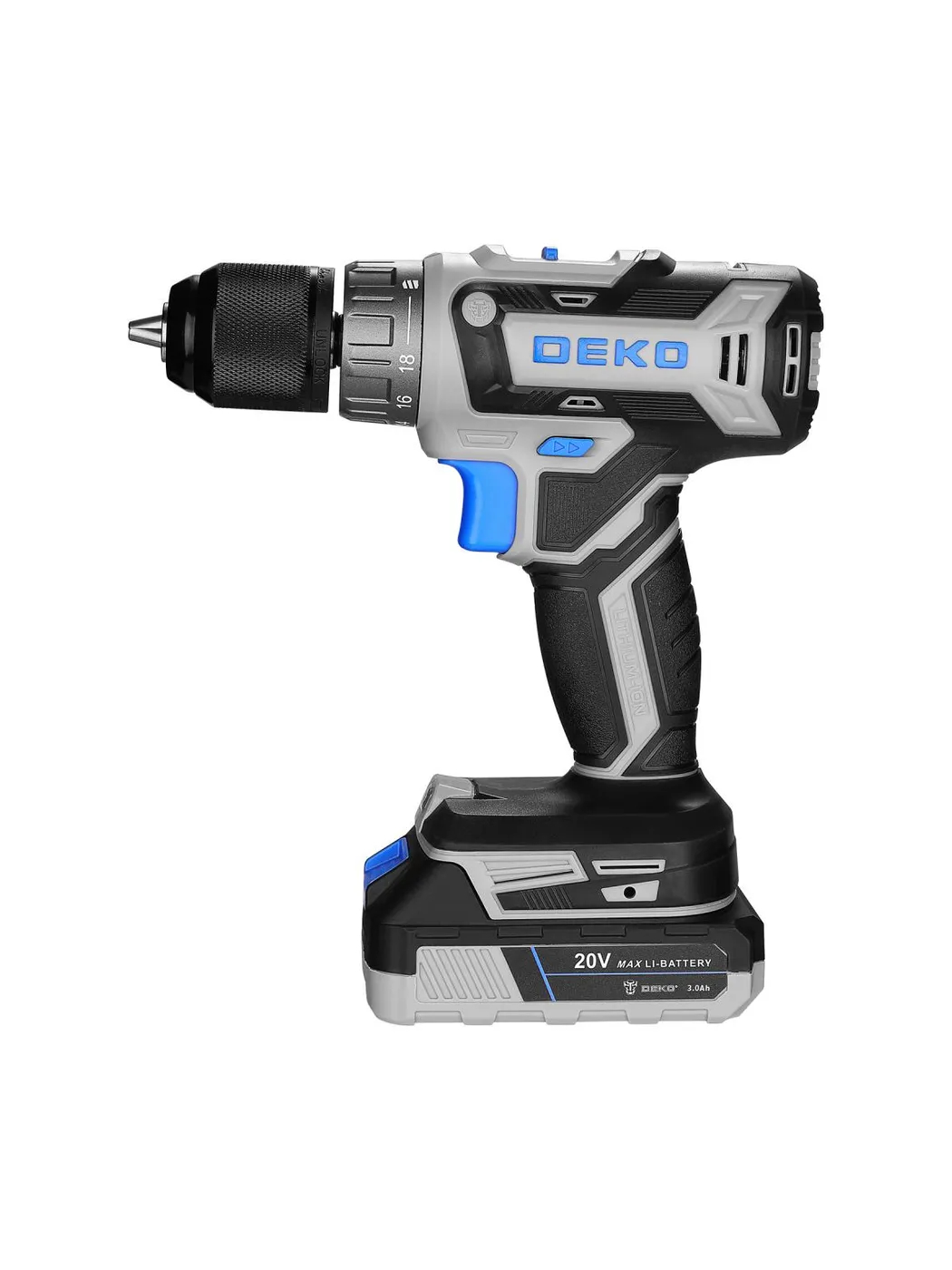 Дрель-шуруповерт аккумуляторная DEKO DKCD20-Li SET1 20 В 2x3.0 Ач 083-1117