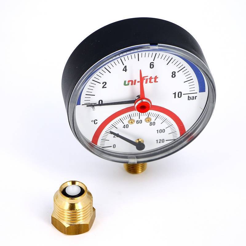 Термоманометр радиальный Uni-Fitt 10 бар 120 °C 80 мм 1/2 311P3442