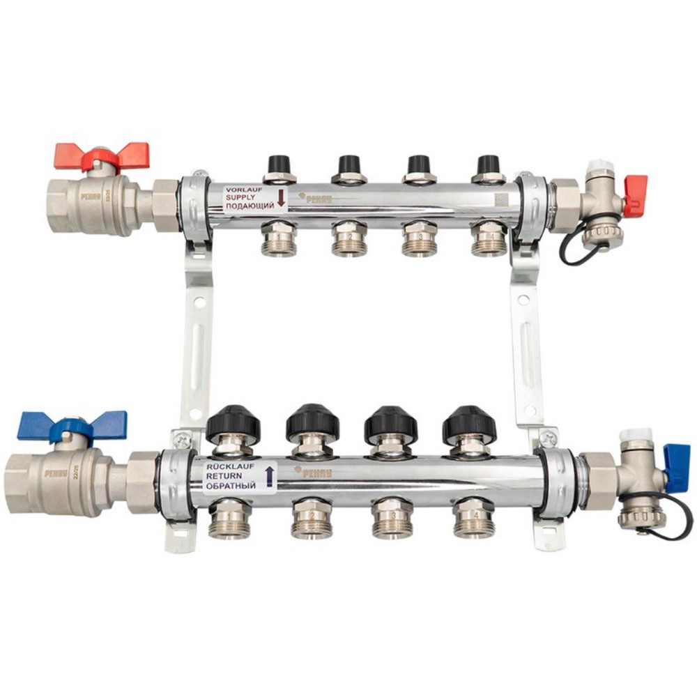 Комплект коллекторов REHAU HKV из нержавеющей стали на 4 контура с шаровыми кранами 13150401001