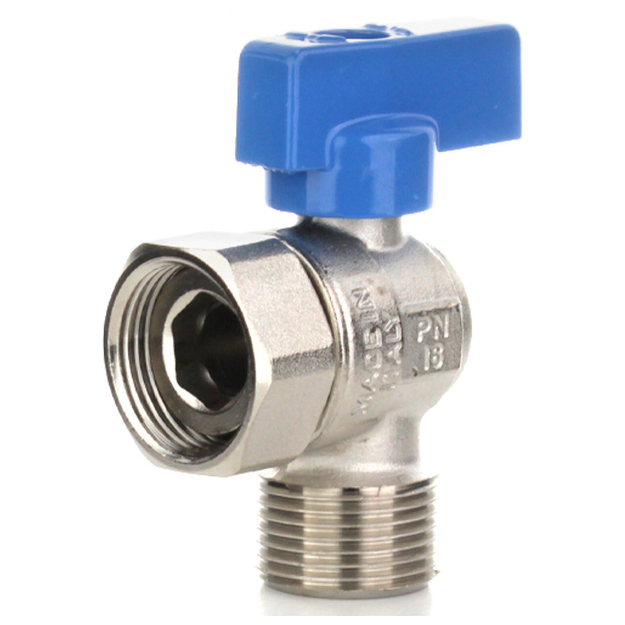 Кран шаровой Elsen PN16 угловой 3/4 ВН с накидной гайкой флажок EV11.3434