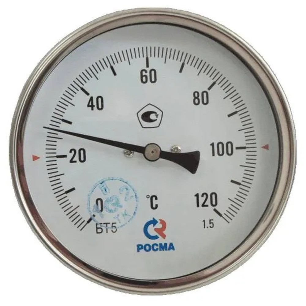 Термометр биметаллический осевой Росма БТ-51.211 100 мм 120 °C G1/2 L=46 мм 00000002544