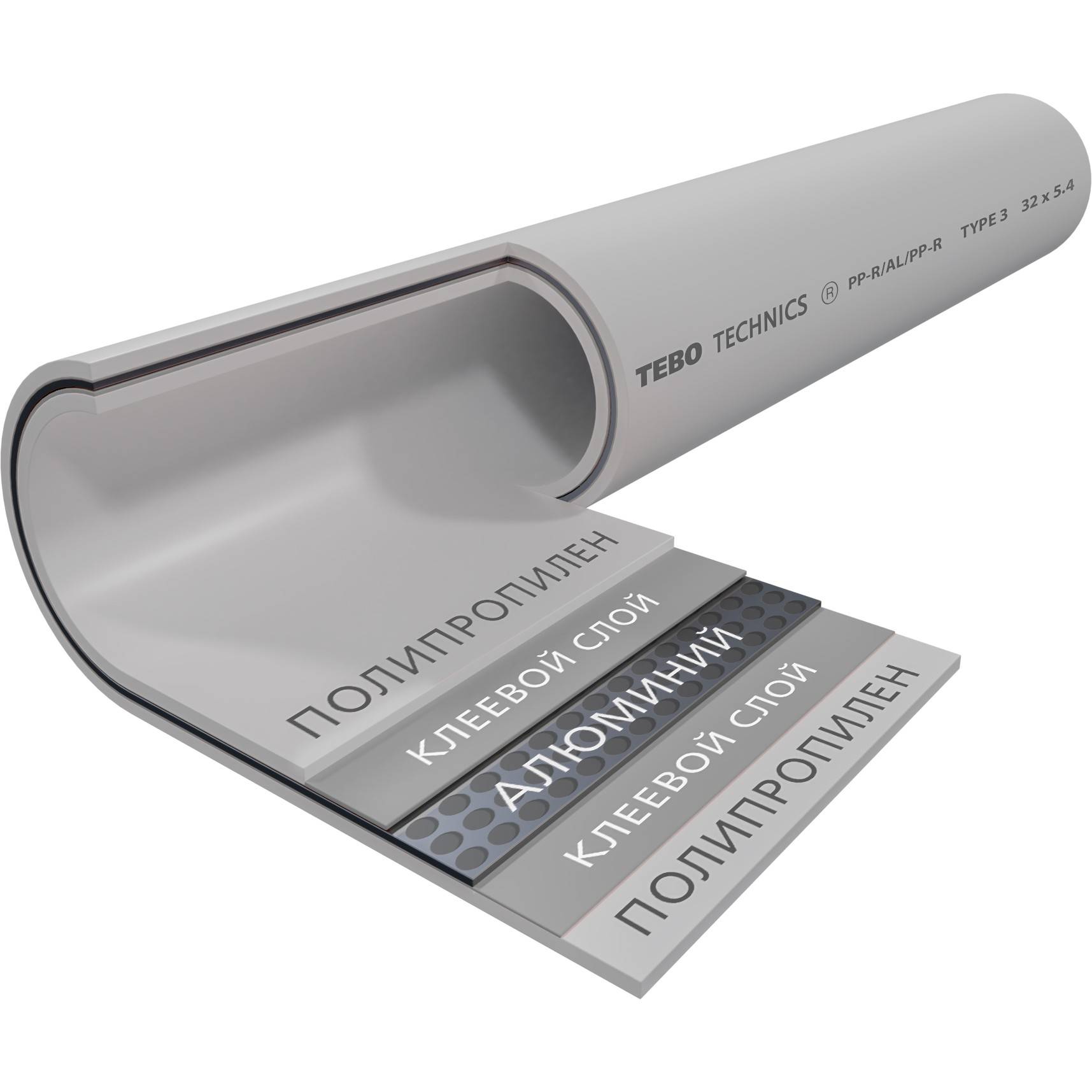 Труба полипропиленовая TEBO SDR6 PN20 25x4.2 мм армированная алюминием серая PP-R 1431812