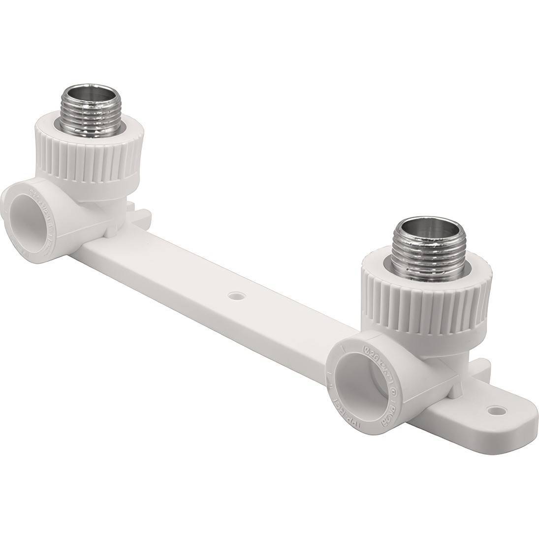 Угольник комбинированный двойной Thermolight PP-R 20 мм x 1/2 НР с креплением белый TL3405