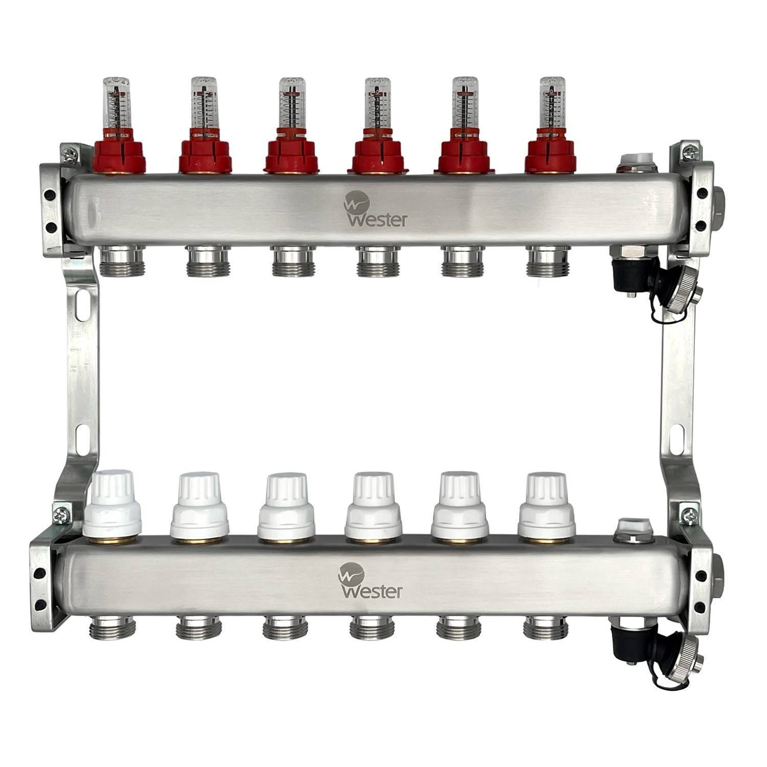 Коллекторный блок Wester 5 с расходомерами из нержавеющей стали 1x3/4 на 6 выходов MUFS6134