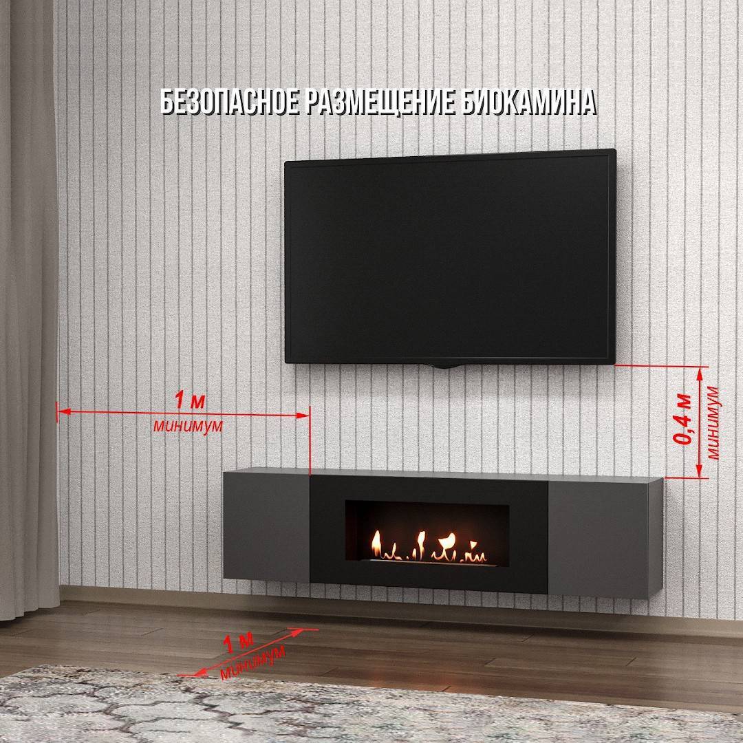Тумба ТВ с биокамином Firelight BFP-P1600 графит НС-1646611