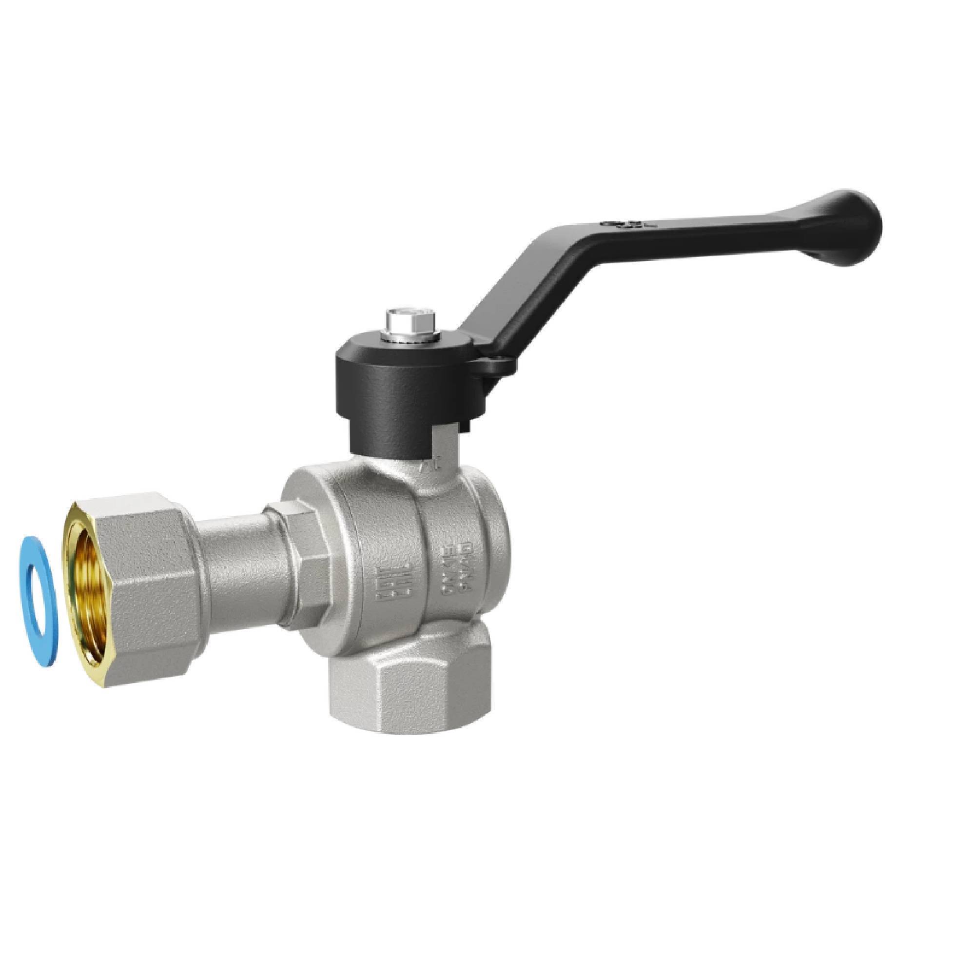 Кран шаровой латунный LD Pride 47.15.В-НкГк.У.Р Ду 15 Ру 40 угловой с накидной гайкой рычаг 47.15.В-НкГк.У.Р