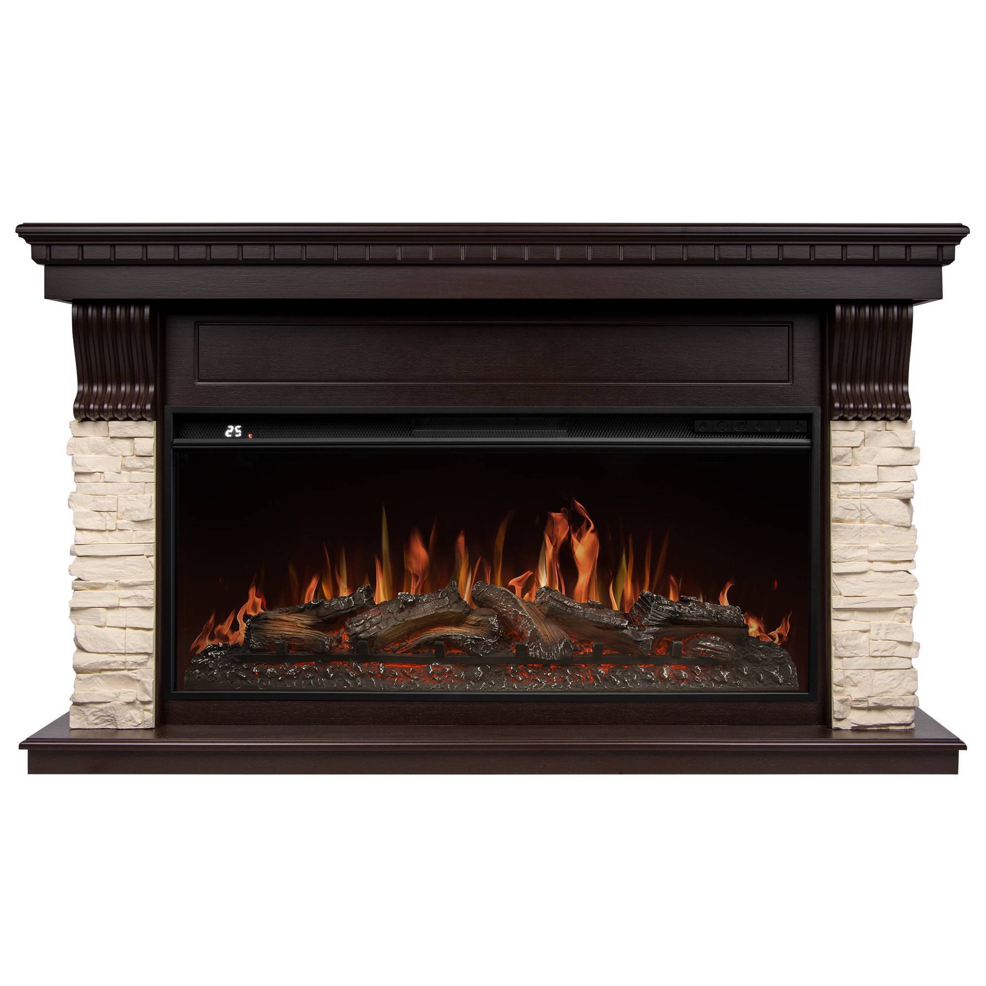 Каминокомплект Royal Thermo Aurora RTFP/P-AR40LS с порталом Firelight Michigan 42/40/36 камень молочный / темный дуб НС-1704450