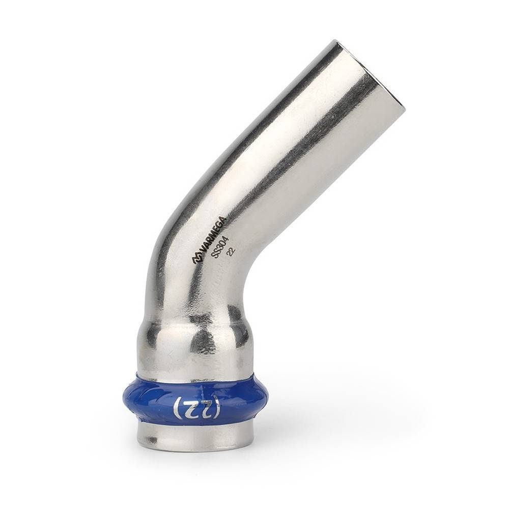 Угольник 45° однораструбный Varmega Inox Press 22 мм нержавеющая сталь VM12203