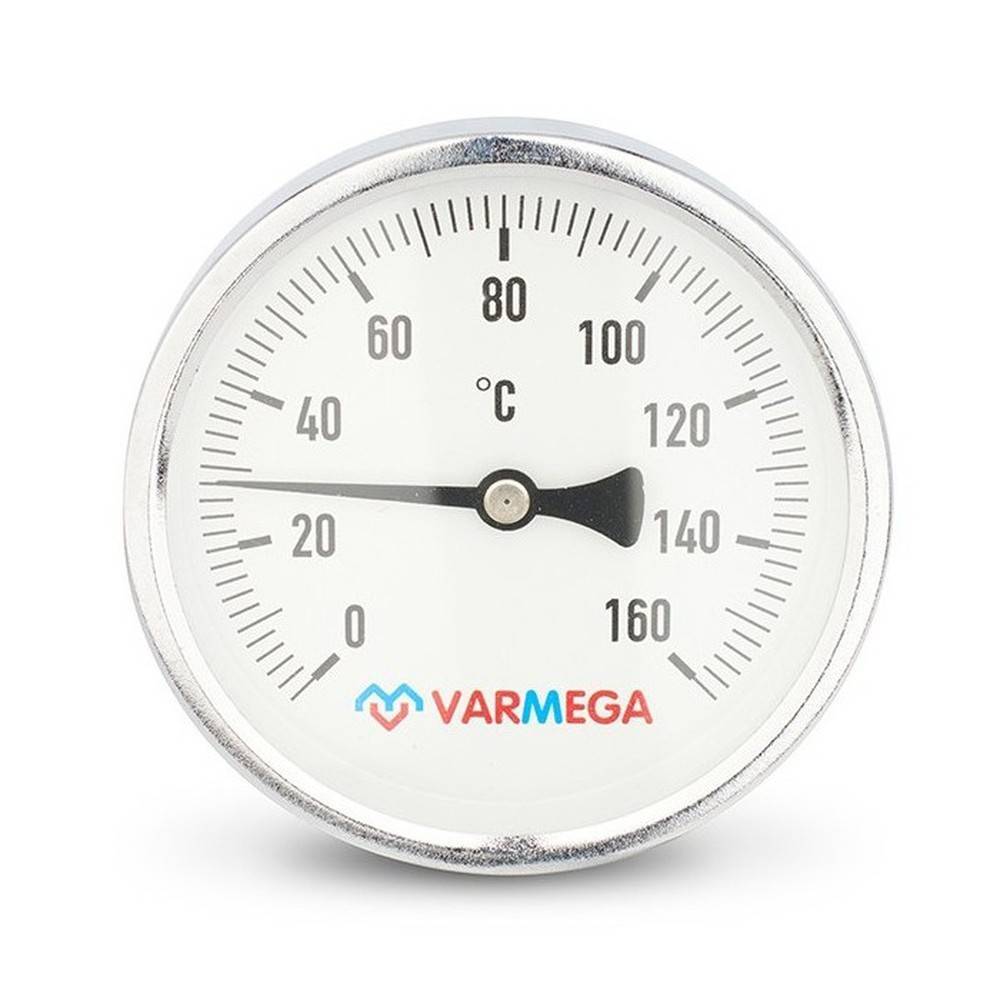 Термометр биметаллический VARMEGA 100 мм 0-160 °C погружной 1/2 штуцер 100 мм VMMT02-101004