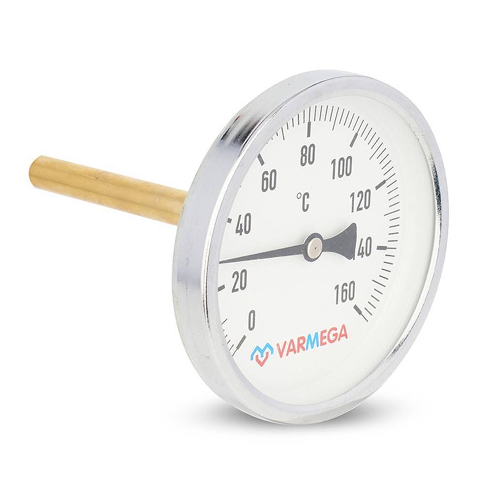 Термометр биметаллический VARMEGA 100 мм 0-160 °C погружной 1/2 штуцер 100 мм VMMT02-101004